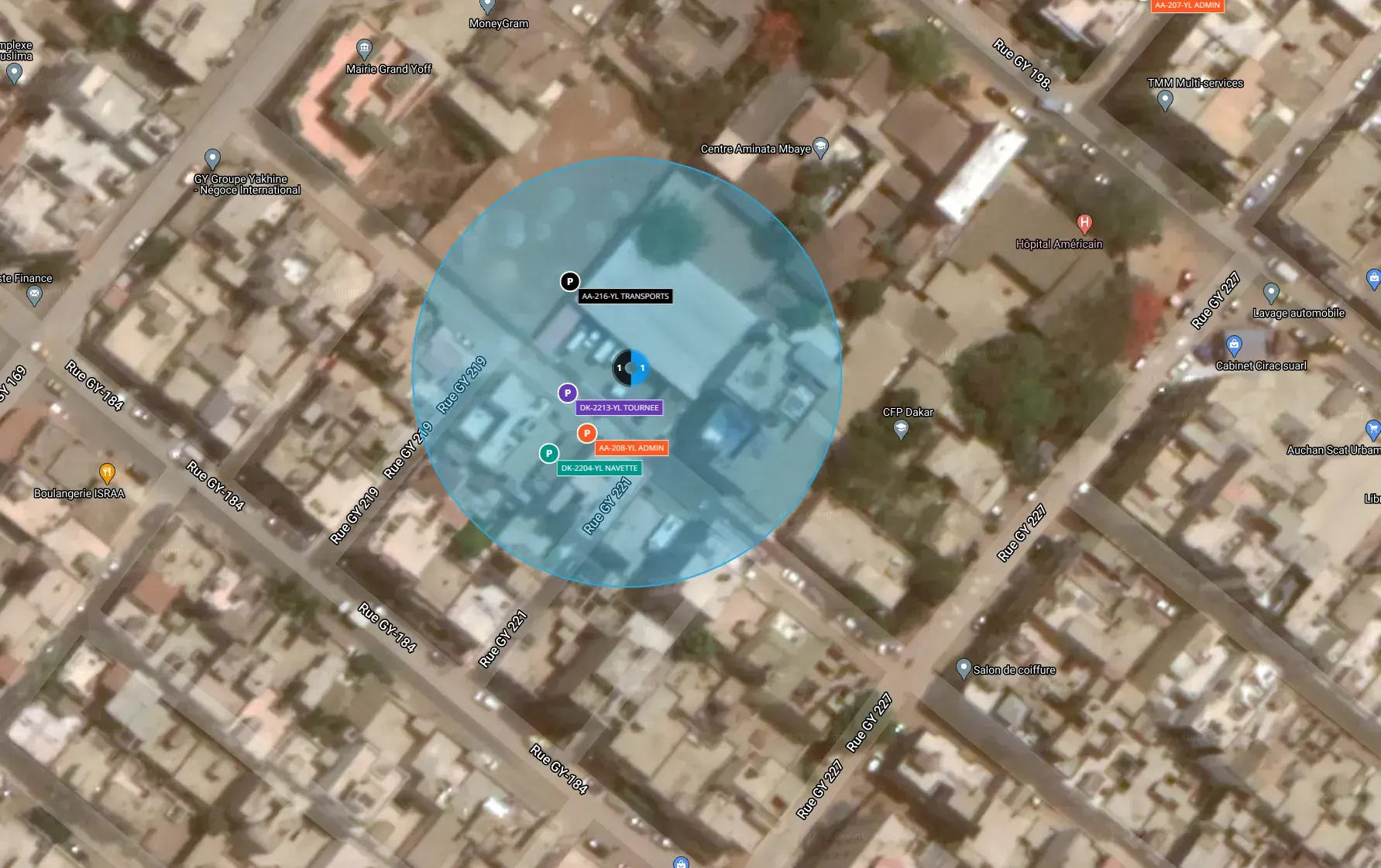 Une zone tracée sur la carte autour d’un site